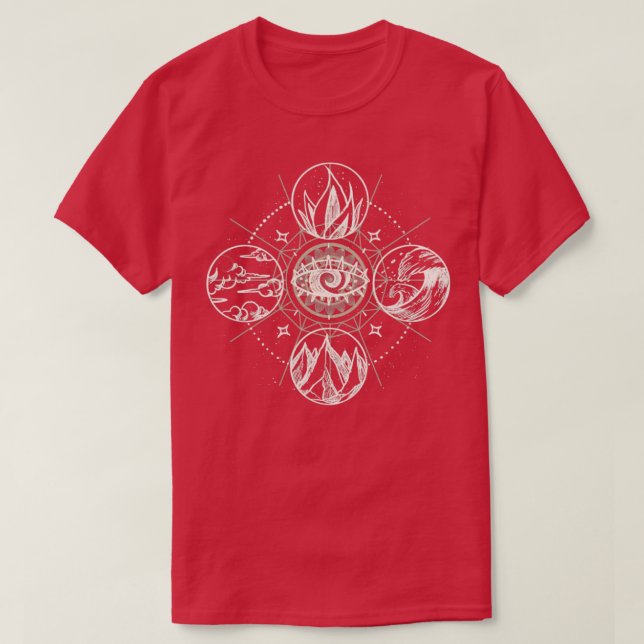 Geometric Four Elements Earth Air Water Fire T-Shirt (Design Front)