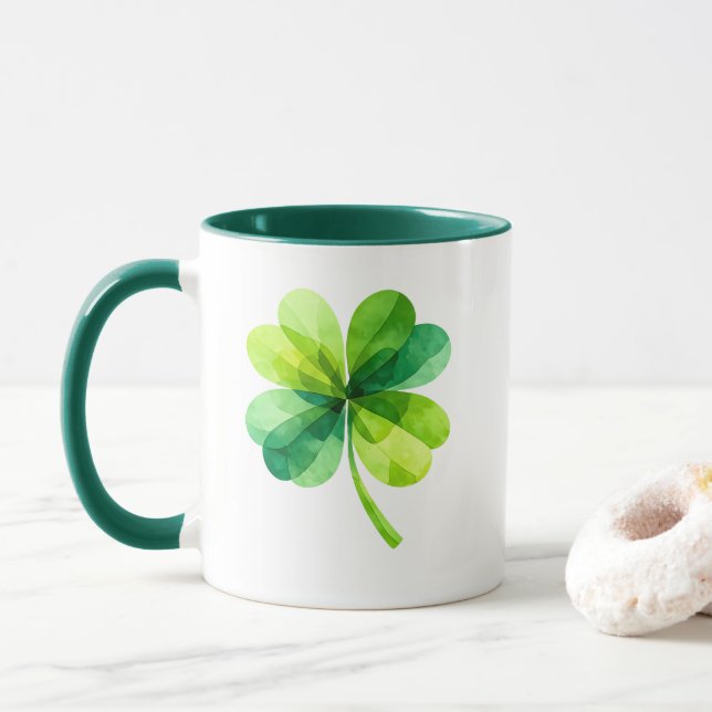 Geometric Four Leaf Clover St. Patrick's Day Mug (With Donut)