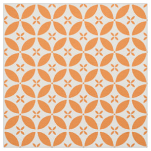 Geometric Four Petal Flower Orange White Pattern Fabric