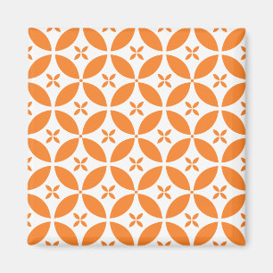 Geometric Four Petal Flower Orange White Pattern Magnet