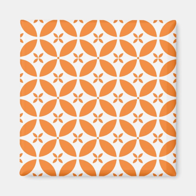 Geometric Four Petal Flower Orange White Pattern Magnet (Front)