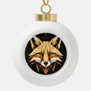 Geometric Fox Illustration With Golden Tones Ceramic Ball Christmas Ornament