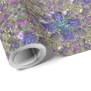 Geometric Fractal Pattern Purple Pink Gold Elegant Wrapping Paper