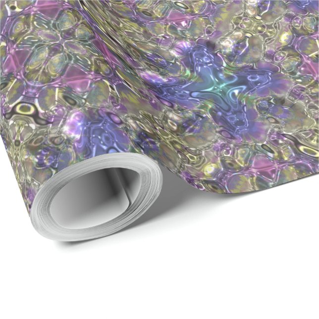 Geometric Fractal Pattern Purple Pink Gold Elegant Wrapping Paper (Roll Corner)