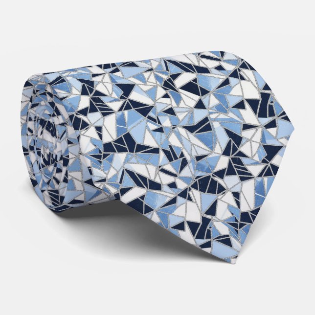Geometric Fractured Ice Shard Abstract Cool Tones Tie (Rolled)