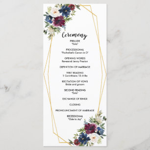 Geometric Frame Burgundy Navy Flowers Wedding Programme