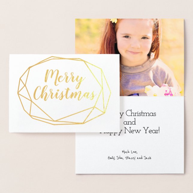 Geometric Frame Christmas Typography Photo Foil Card (Display)