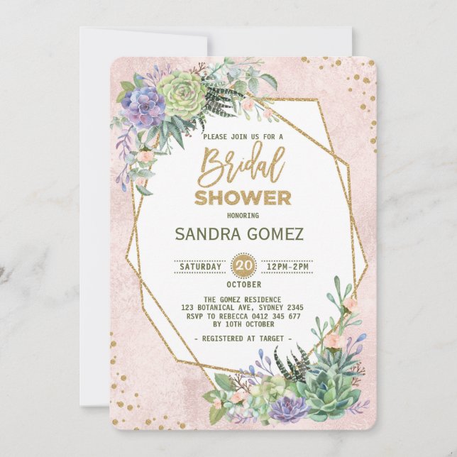 Geometric Frame Fiesta Bridal Shower Cactus Invite (Front)