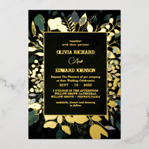 Geometric frame green and gold foliage gold