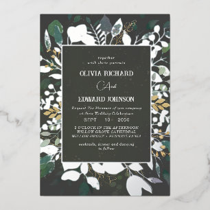 Geometric frame green and gold leaves silver