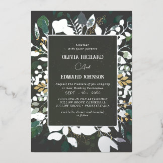 Geometric frame green and gold leaves silver