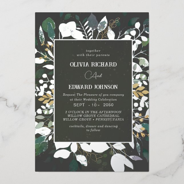 Geometric frame green and gold leaves silver  (Front)