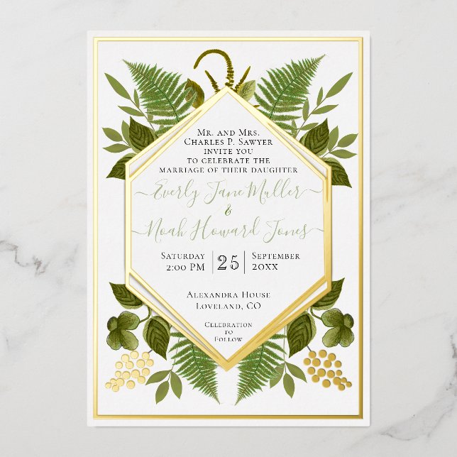 Geometric Frame Lucky In Love & Gold Wedding       (Front)