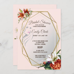 Geometric Frame with Tropical Lilies Bridal Shower Invitation