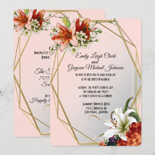 Geometric Frame with Tropical Lilies Wedding Invitation
