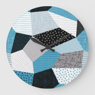 Geometric Freehand Drawing Patchwork Tiles Large Clock