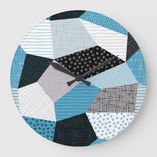 Geometric Freehand Drawing Patchwork Tiles Large Clock (Front)