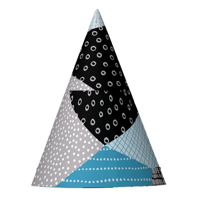 Geometric Freehand Drawing Patchwork Tiles Party Hat (Front)