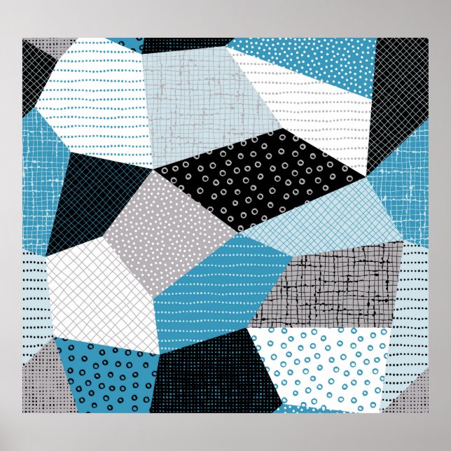 Geometric Freehand Drawing Patchwork Tiles Poster (Front)