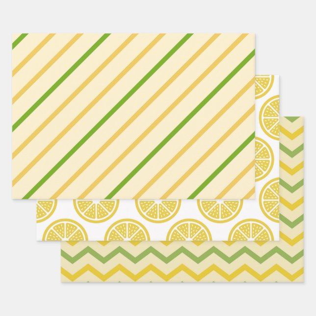 Geometric Fresh Yellow Lemon Style Wrapping Paper Sheet (Set)
