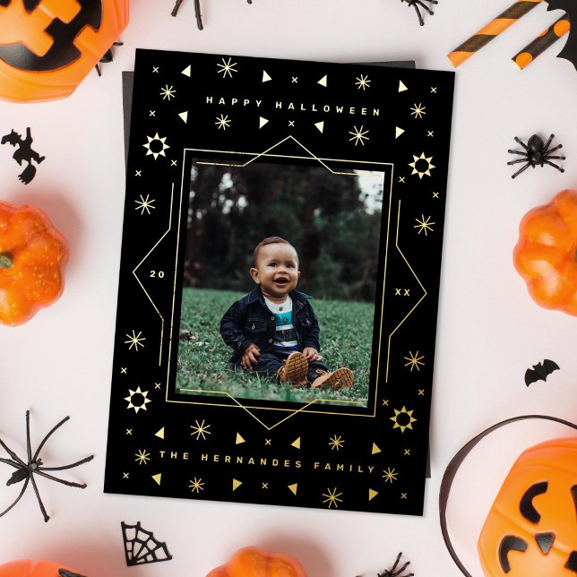 Geometric Fun Holiday Halloween Photo Foil Card (Creator Uploaded)