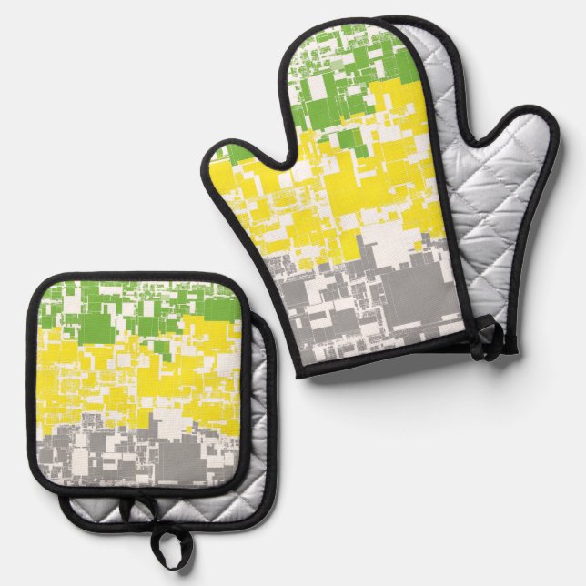 Geometric Funky Abstract Lithromantic Pride Flag Oven Mitt & Pot Holder Set (Front/Back)