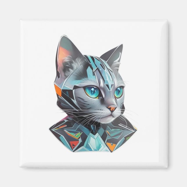 Geometric Futuristic Cat Design Magnet (Front)