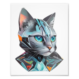 Geometric Futuristic Cat Design Photo Print