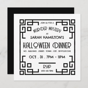 Geometric Gatsby Style, Murder Mystery Halloween Invitation