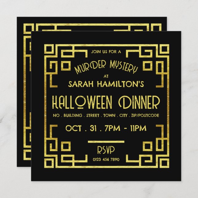 Geometric Gatsby Style, Murder Mystery Halloween Invitation (Front/Back)