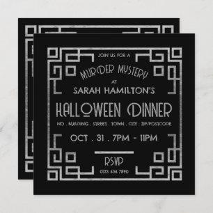 Geometric Gatsby Style, Murder Mystery Halloween Invitation