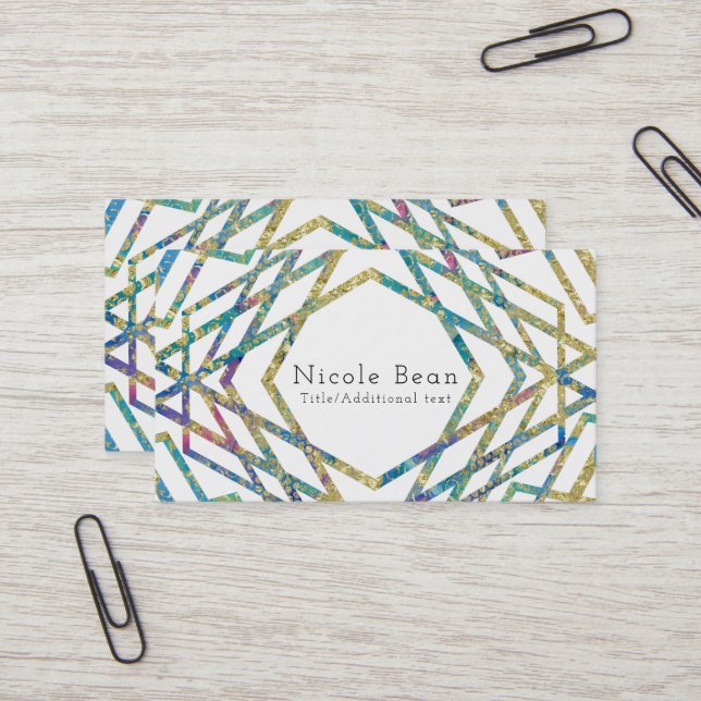 Geometric Glam Colours & Gold Custom Chic Modern Business Card (Front/Back In Situ)
