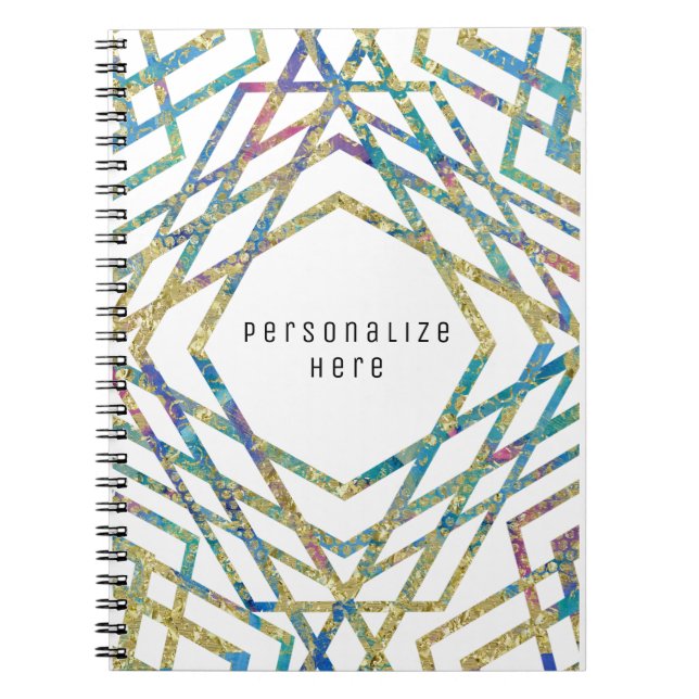 Geometric Glam Colours & Gold Custom Chic Notebook (Front)