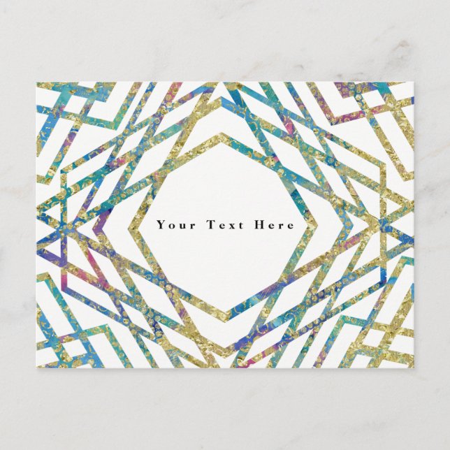 Geometric Glam Colours & Gold Custom Chic Party Announcement Postcard (Front)