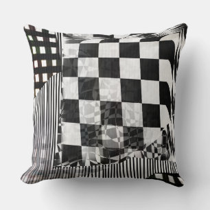 Geometric Glitch Collage Checker Pattern Cushion