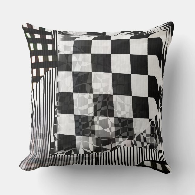 Geometric Glitch Collage Checker Pattern Cushion (Front)