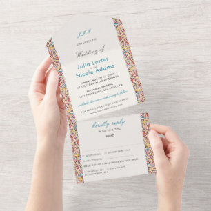 Geometric Glittering Metallic Luxury Wedding All In One Invitation