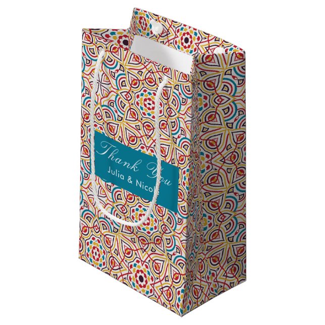Geometric Glittering Metallic Luxury Wedding Small Gift Bag (Front Angled)
