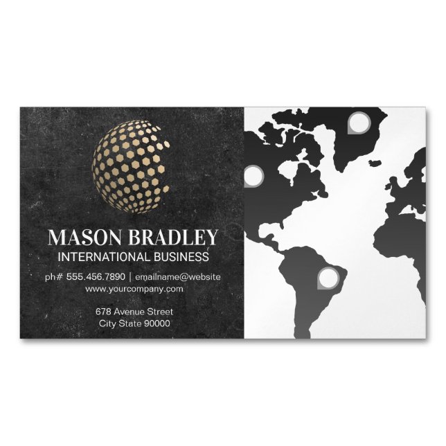 Geometric Globe | Map of the World Magnetic Business Card (Front)