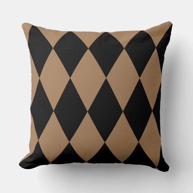 Geometric Gold and Black Diamond Harlequin Modern Cushion (Front)