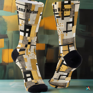 Geometric Gold and Black Modern Art Socks