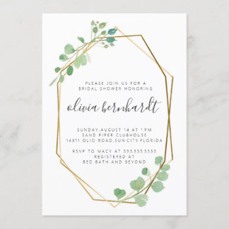 Geometric Gold and Eucalyptus Border Invitation