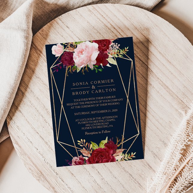 Geometric Gold and Red Tropical Wedding Invitation (Creator Uploaded)
