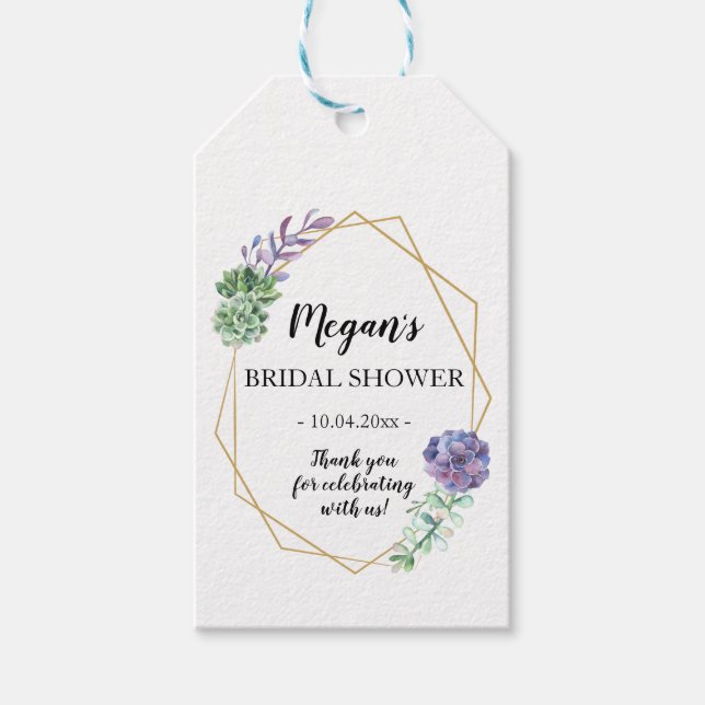 Geometric gold and succulents Favour Gift Tag (Front)
