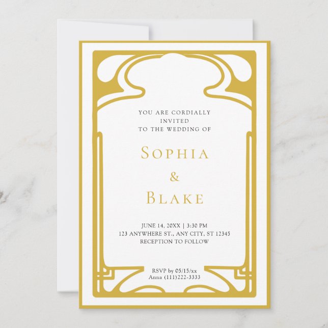 Geometric Gold and White Art Deco Wedding Invitation (Front)