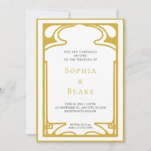 Geometric Gold and White Art Deco Wedding Invitation