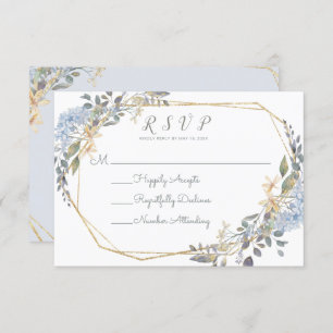 Geometric Gold Blue Florals Food Allergies RSVP Invitation