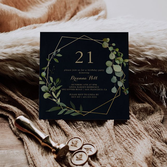 Geometric Gold Blue Green  21st Birthday Party Invitation (Creator Uploaded)