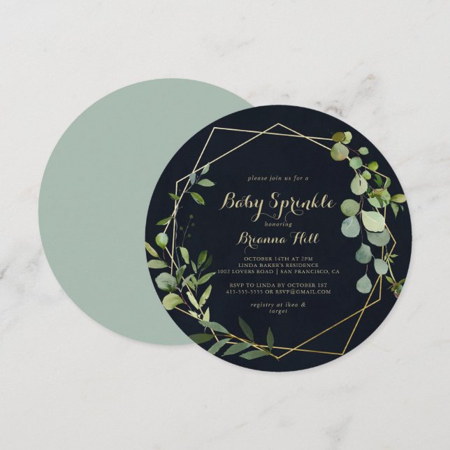 Geometric Gold Blue Green Baby Sprinkle  Invitation (Front/Back)