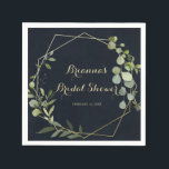 Geometric Gold Blue Green Bridal Shower Napkins<br><div class="desc">These geometric gold blue green bridal shower napkins are perfect for a simple wedding shower. The design features hand-painted beautiful green leaves in a dark blue background,  adorning a gold geometric frame.</div>